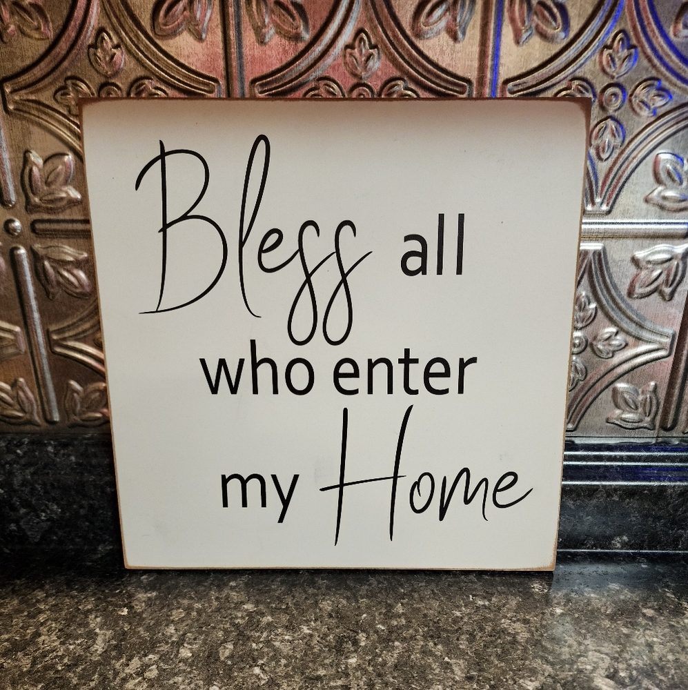Bless All Who Enter My Home Sign Wall Decor White Wood